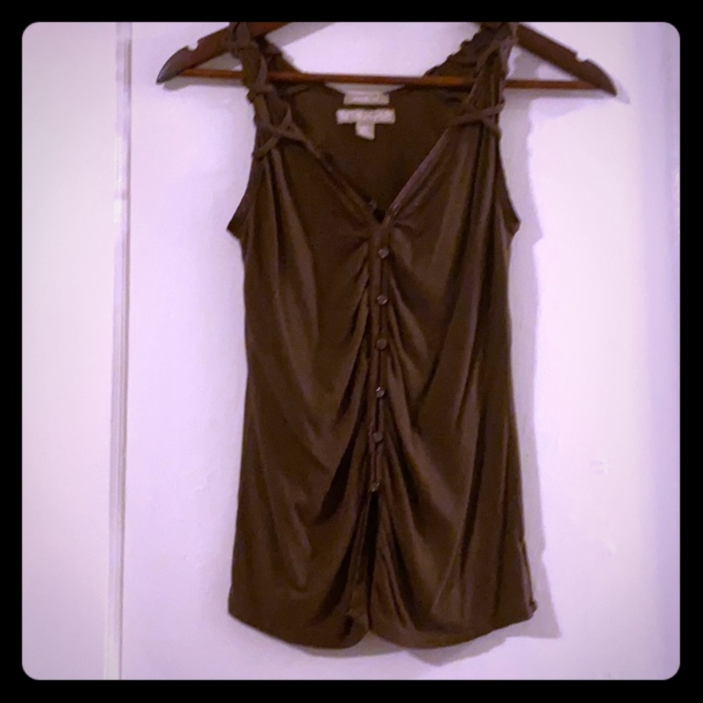XS sleeveless brown scrunched button up  tank top